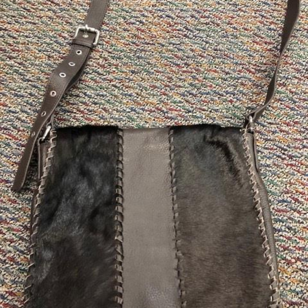 NWOT Aqua Madonna Black Leather Messenger Bag